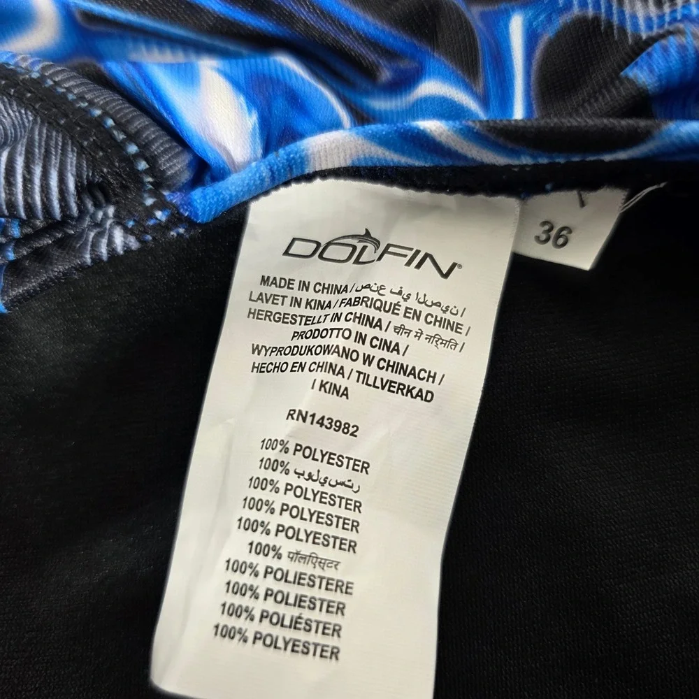 Dolfin‎ Womens One Piece Swimsuit Size 36 Blue Flame Swirl Athletic Training